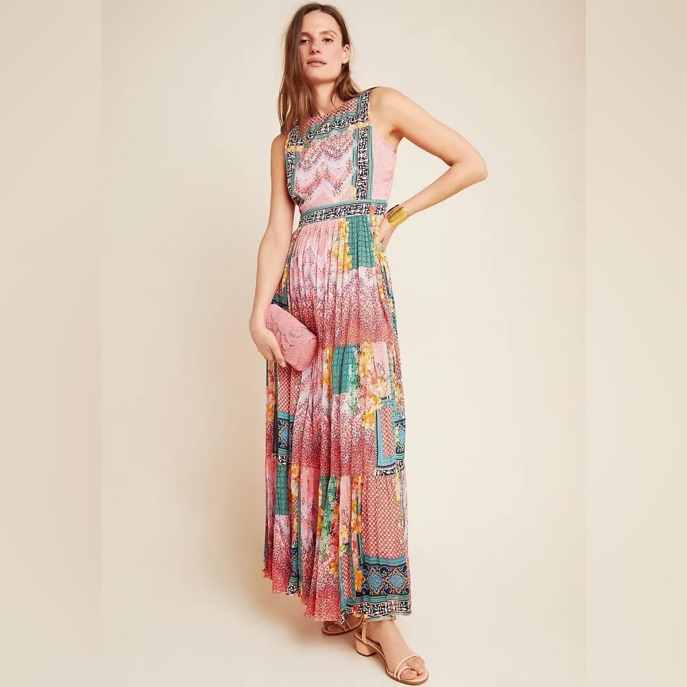 Anthropologie Alessandra Boho Beaded Maxi Dress